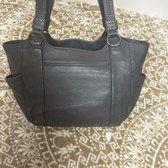 The Sak Grey 100% Leather Pebbled Double Handle Purse Handbag Some Pink Lining - Picture 4 of 16